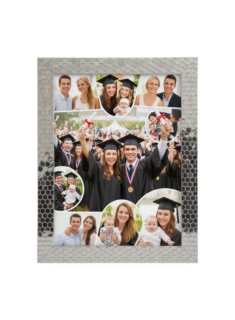 A4 Decorative Photo Frame – Silver Mosaic Pattern, Tabletop & Wall-Mount Picture Frame (21 × 29.7 cm) - Image 4